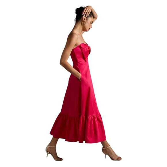 Anthropologie Hutch Strapless Midi Dress with Bow Detail Pink Size 2* - Picture 5 of 9